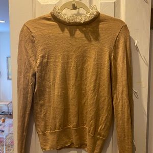 Camel jcrew sweater with ruffle lace collar